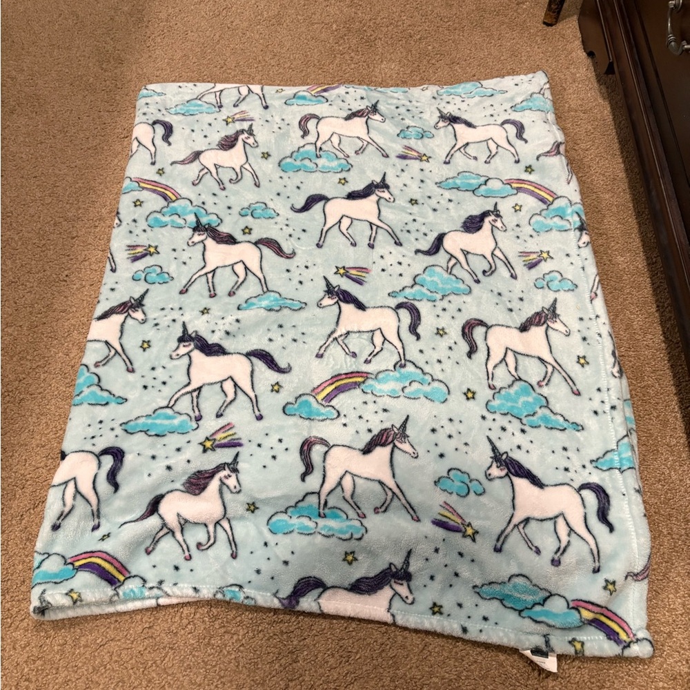 The Big One Unicorn Plush Throw Blanket in Light Blue, White, Purple